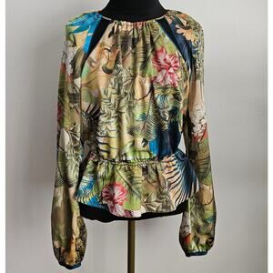 EUC Women's Marciano by Guess Tropical Sanctuary Peplum Paige Blouse M